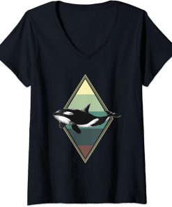 Womens Sea Animal Orca Diving Whale Orca V-Neck T-Shirt