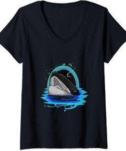 Womens Cute Killer Whale Orca V-Neck T-Shirt