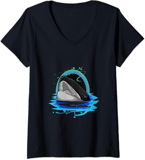 Womens Cute Killer Whale Orca V-Neck T-Shirt