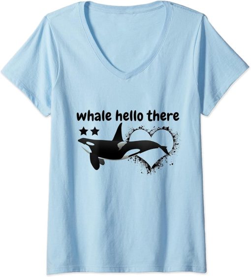 Womens Whale Hello There Orca V-Neck T-Shirt