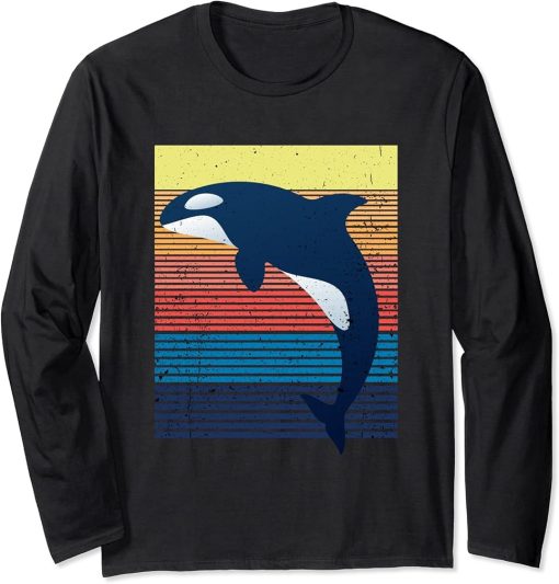 Funny Killer Whale Orca Retro Men Women Novelty Vintage Long Sleeve T-Shirt