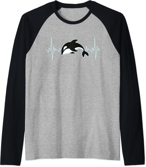 Funny Pun Orca Whale Heartbeat ECG Design Raglan Baseball Tee